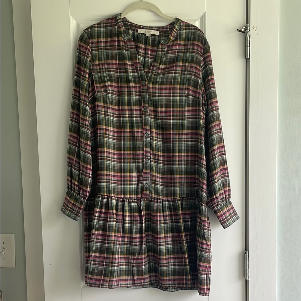 LOFT Plaid Drop Waist Dress